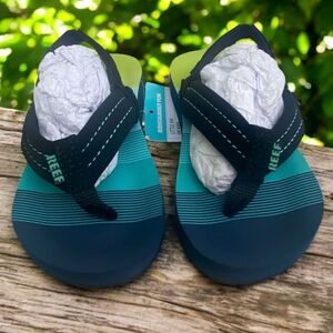 Reef Kids Little Ahi Flip Flop Aqua Green Size 5/6 Strap Sandals NEW